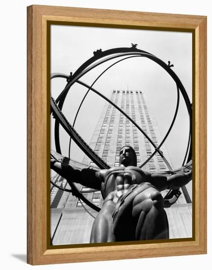 1950s Statue of Atlas at Rockefeller Center Midtown Manhattan-null-Framed Premier Image Canvas