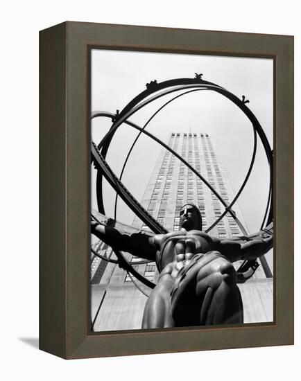 1950s Statue of Atlas at Rockefeller Center Midtown Manhattan-null-Framed Premier Image Canvas