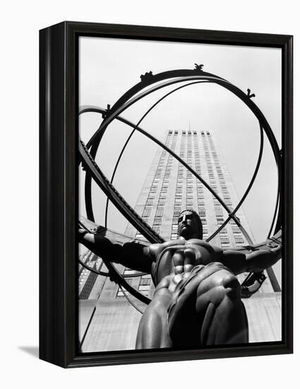 1950s Statue of Atlas at Rockefeller Center Midtown Manhattan-null-Framed Premier Image Canvas