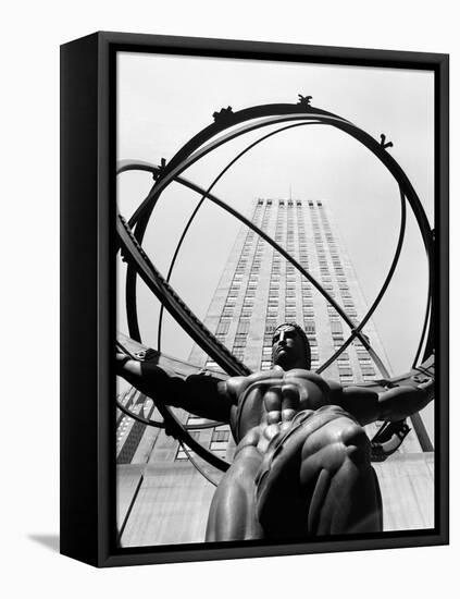 1950s Statue of Atlas at Rockefeller Center Midtown Manhattan-null-Framed Premier Image Canvas