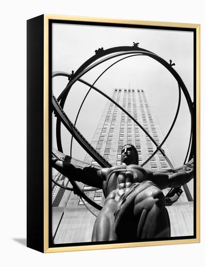 1950s Statue of Atlas at Rockefeller Center Midtown Manhattan-null-Framed Premier Image Canvas