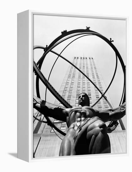 1950s Statue of Atlas at Rockefeller Center Midtown Manhattan-null-Framed Premier Image Canvas