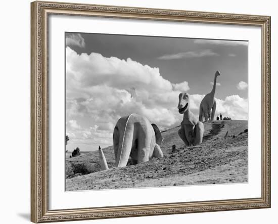 1950s Three Life-Size Dinosaur Statues on Hillside Dinosaur Park Established 1936 Rapid City-null-Framed Photographic Print