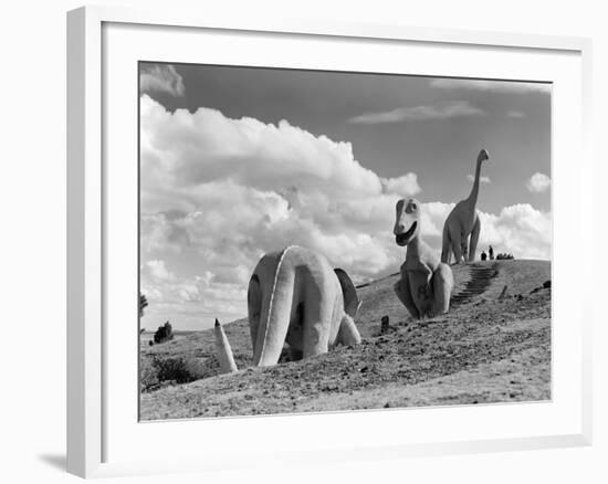 1950s Three Life-Size Dinosaur Statues on Hillside Dinosaur Park Established 1936 Rapid City-null-Framed Photographic Print