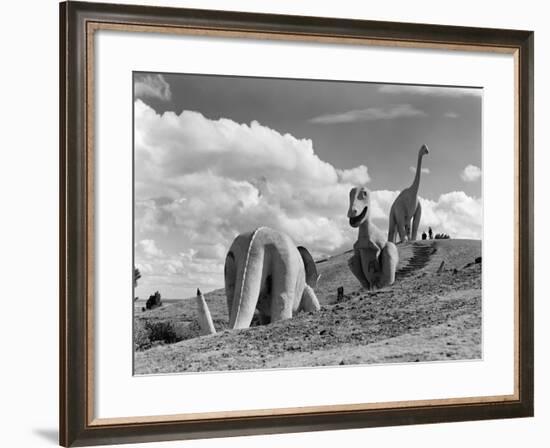 1950s Three Life-Size Dinosaur Statues on Hillside Dinosaur Park Established 1936 Rapid City-null-Framed Photographic Print