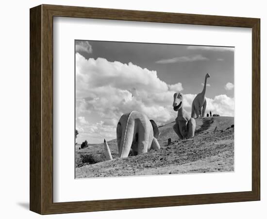 1950s Three Life-Size Dinosaur Statues on Hillside Dinosaur Park Established 1936 Rapid City-null-Framed Photographic Print