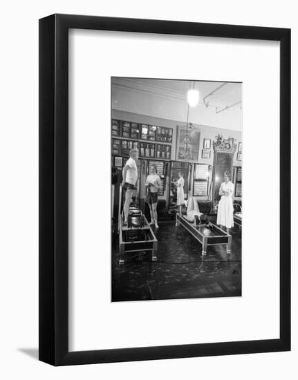 1951: Roberta Peters Working Out with Joseph Pilates and Others in a Studio, New York, NY-Michael Rougier-Framed Photographic Print