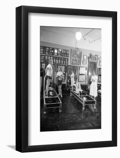 1951: Roberta Peters Working Out with Joseph Pilates and Others in a Studio, New York, NY-Michael Rougier-Framed Photographic Print