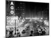 1953 Night Scene of Chicago, State Street with Traffic and Movie Marquee with Pedestrians-null-Mounted Photographic Print