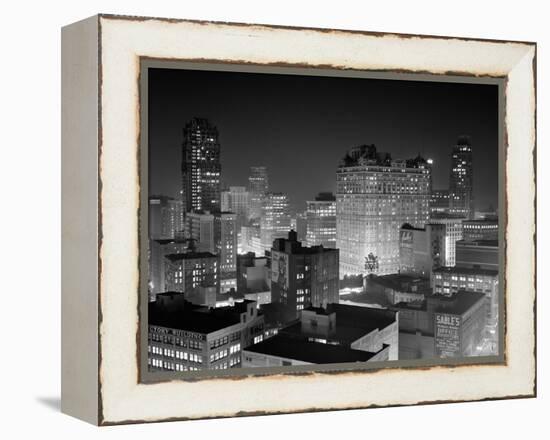 1954 Night Skyline Retail Business Area Detroit, Michigan-null-Framed Premier Image Canvas