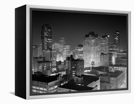 1954 Night Skyline Retail Business Area Detroit, Michigan-null-Framed Premier Image Canvas
