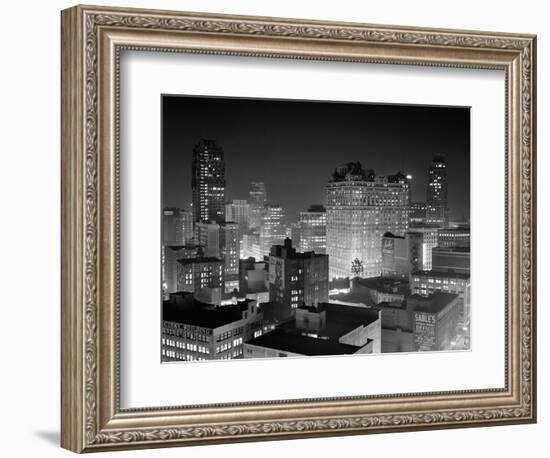 1954 Night Skyline Retail Business Area Detroit, Michigan-null-Framed Photographic Print