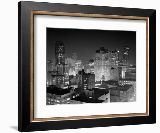 1954 Night Skyline Retail Business Area Detroit, Michigan-null-Framed Photographic Print