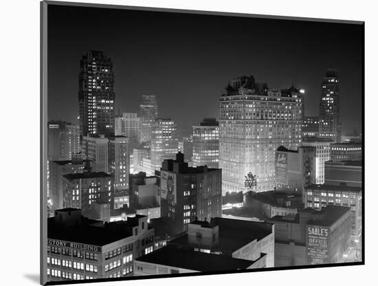 1954 Night Skyline Retail Business Area Detroit, Michigan-null-Mounted Photographic Print