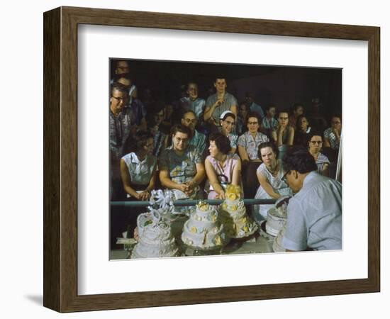 1955: a Man Demonstrates Cake Frosting Techniques at the Iowa State Fair, Des Moines, Iowa-John Dominis-Framed Photographic Print