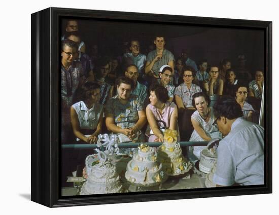 1955: a Man Demonstrates Cake Frosting Techniques at the Iowa State Fair, Des Moines, Iowa-John Dominis-Framed Premier Image Canvas