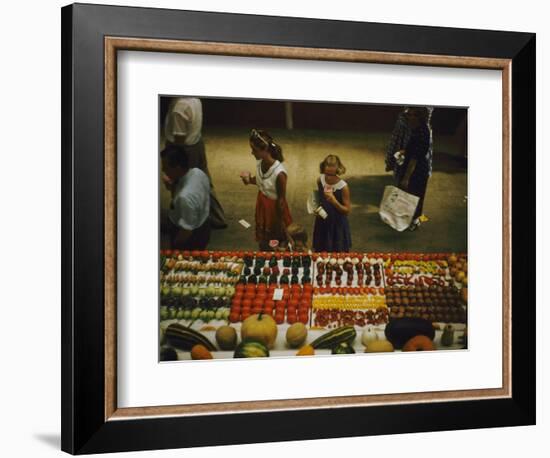 1955: Fairgoers as They Look at a Display of Produce at the Iowa State Fair, Des Moines, Iowa-John Dominis-Framed Photographic Print