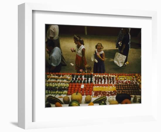 1955: Fairgoers as They Look at a Display of Produce at the Iowa State Fair, Des Moines, Iowa-John Dominis-Framed Photographic Print