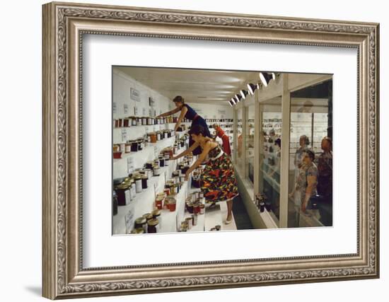 1955: Judges Examining Various Preserves and Butters, at the Iowa State Fair, Des Moines, Iowa-John Dominis-Framed Photographic Print