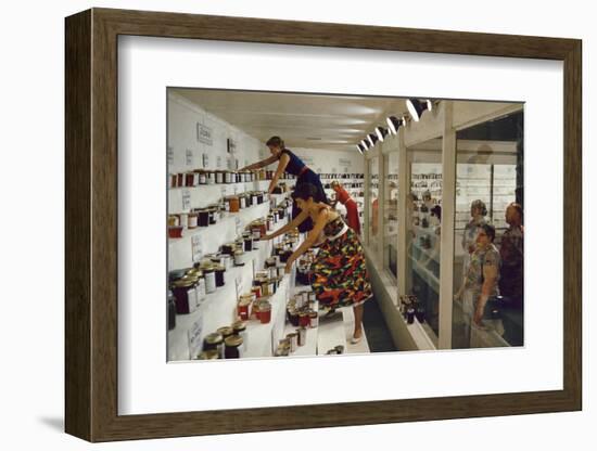 1955: Judges Examining Various Preserves and Butters, at the Iowa State Fair, Des Moines, Iowa-John Dominis-Framed Photographic Print