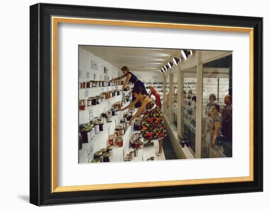 1955: Judges Examining Various Preserves and Butters, at the Iowa State Fair, Des Moines, Iowa-John Dominis-Framed Photographic Print