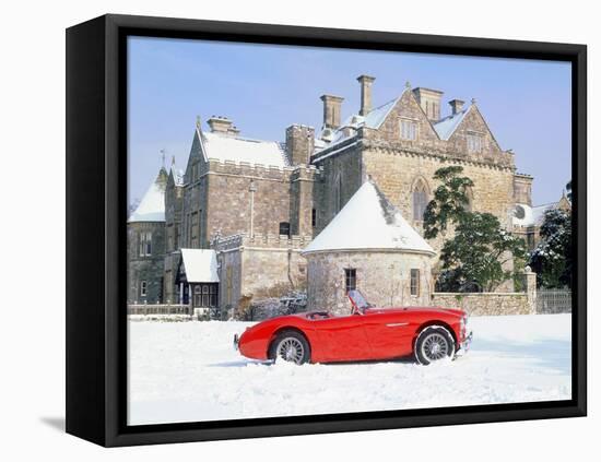 1956 Austin Healey 100M In Snow In Front Of Palace House, Beaulieu-null-Framed Premier Image Canvas