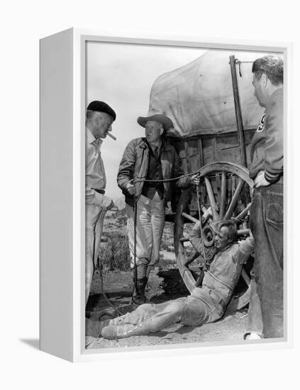 1956 The Last Wagon On the set, Delmer Daves and Richard Widmark-null-Framed Stretched Canvas