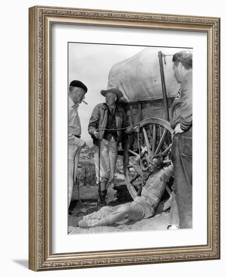 1956 The Last Wagon On the set, Delmer Daves and Richard Widmark-null-Framed Photo