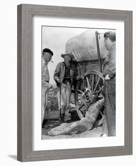 1956 The Last Wagon On the set, Delmer Daves and Richard Widmark-null-Framed Photo