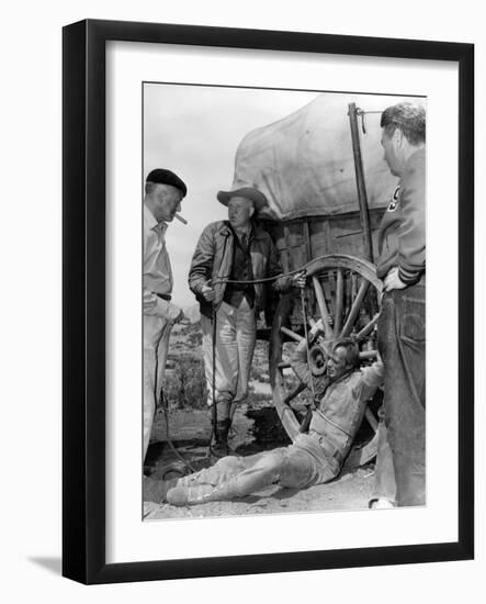 1956 The Last Wagon On the set, Delmer Daves and Richard Widmark-null-Framed Photo