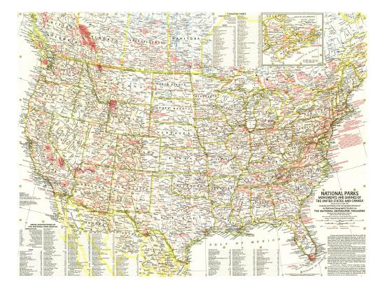 1958 National Parks Map Art Print By National Geographic Maps Art Com