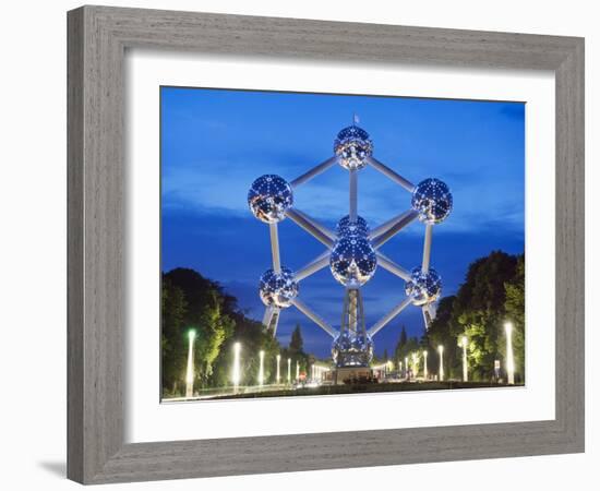 1958 World Fair, Atomium Model of An Iron Molecule, Illuminated at Night, Brussels, Belgium, Europe-Christian Kober-Framed Photographic Print