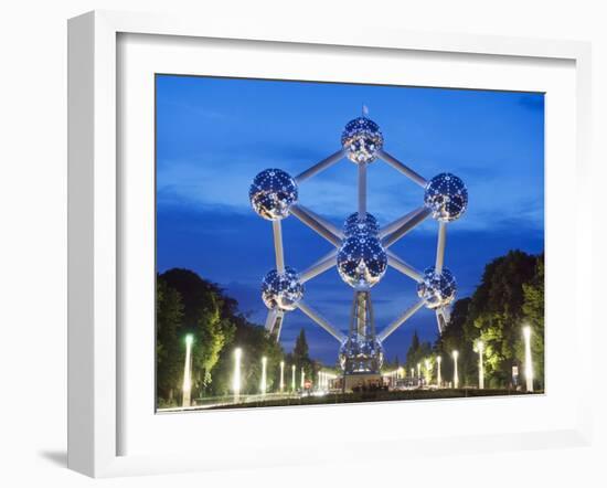 1958 World Fair, Atomium Model of An Iron Molecule, Illuminated at Night, Brussels, Belgium, Europe-Christian Kober-Framed Photographic Print