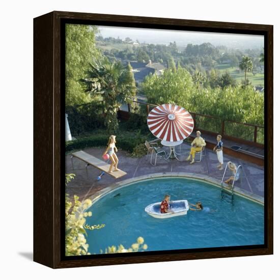 1959: a Family at their Backyard Swimming Pool-Frank Scherschel-Framed Premier Image Canvas