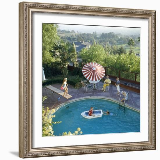 1959: a Family at their Backyard Swimming Pool-Frank Scherschel-Framed Photographic Print