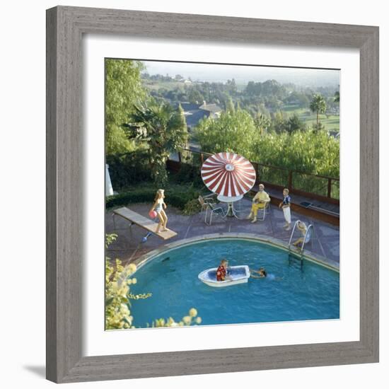 1959: a Family at their Backyard Swimming Pool-Frank Scherschel-Framed Photographic Print