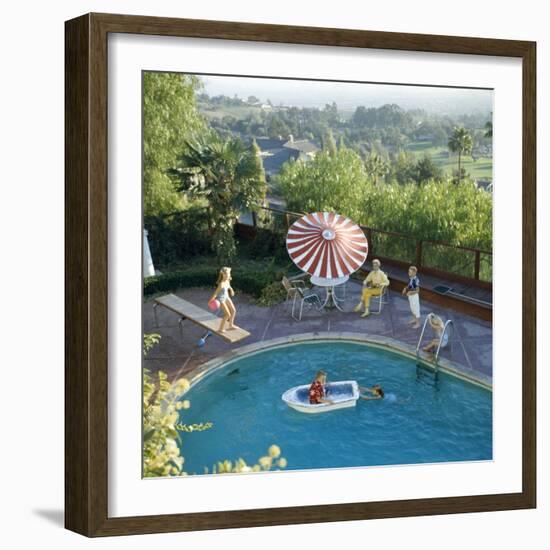 1959: a Family at their Backyard Swimming Pool-Frank Scherschel-Framed Photographic Print