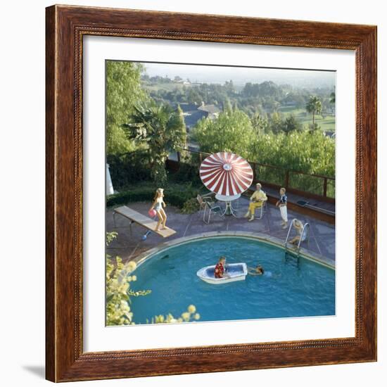 1959: a Family at their Backyard Swimming Pool-Frank Scherschel-Framed Photographic Print