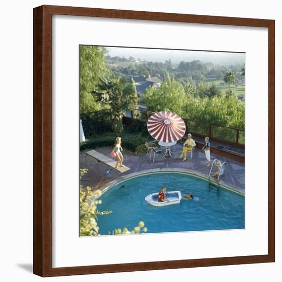 1959: a Family at their Backyard Swimming Pool-Frank Scherschel-Framed Photographic Print