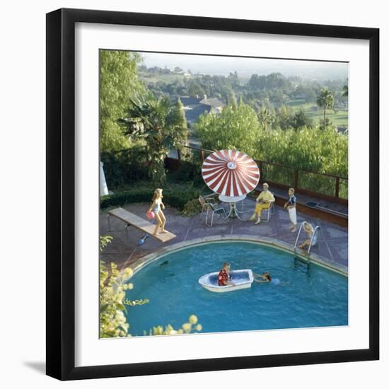 1959: a Family at their Backyard Swimming Pool-Frank Scherschel-Framed Photographic Print