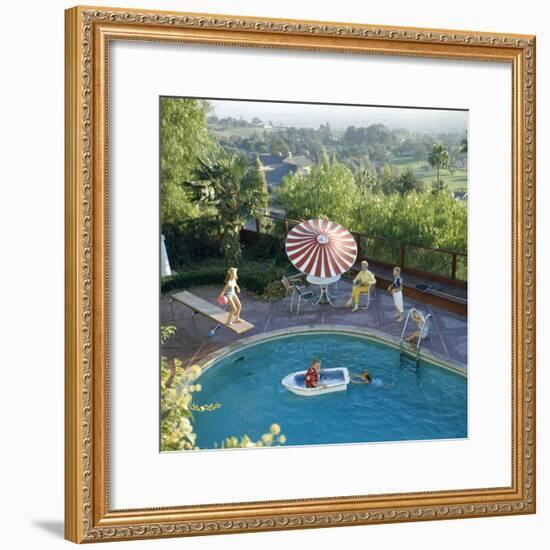 1959: a Family at their Backyard Swimming Pool-Frank Scherschel-Framed Photographic Print