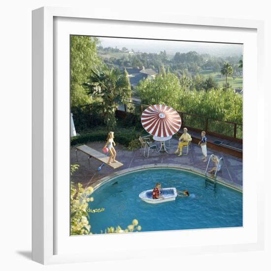 1959: a Family at their Backyard Swimming Pool-Frank Scherschel-Framed Photographic Print