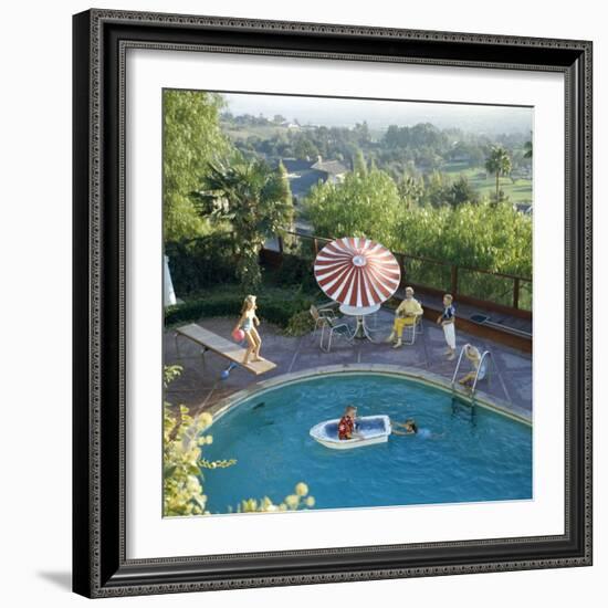 1959: a Family at their Backyard Swimming Pool-Frank Scherschel-Framed Photographic Print