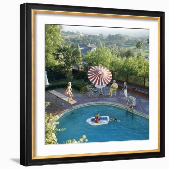 1959: a Family at their Backyard Swimming Pool-Frank Scherschel-Framed Photographic Print