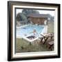 1959: Family Cookout and Enjoying the Backyard Swimming Pool, Trenton, New Jersey-Frank Scherschel-Framed Photographic Print