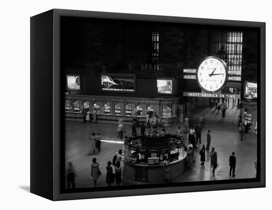 1959 Grand Central Passenger Railroad Station Main Hall Information Booth and Train Ticket-null-Framed Premier Image Canvas