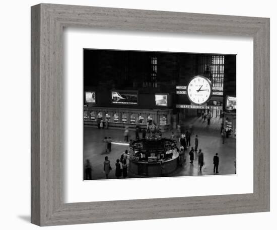 1959 Grand Central Passenger Railroad Station Main Hall Information Booth and Train Ticket-null-Framed Photographic Print