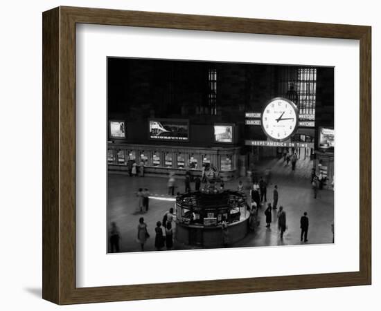 1959 Grand Central Passenger Railroad Station Main Hall Information Booth and Train Ticket-null-Framed Photographic Print