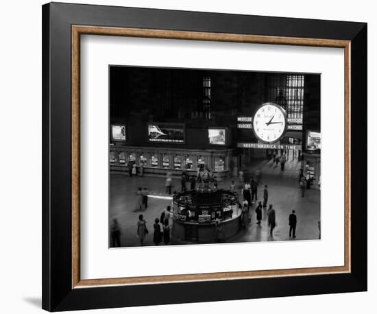 1959 Grand Central Passenger Railroad Station Main Hall Information Booth and Train Ticket-null-Framed Photographic Print