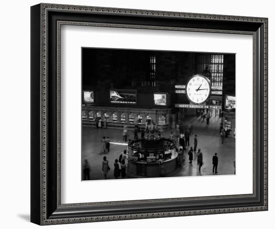 1959 Grand Central Passenger Railroad Station Main Hall Information Booth and Train Ticket-null-Framed Photographic Print